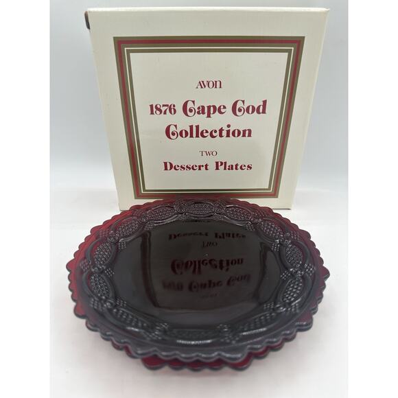 Avon Cape Cod Ruby Red Dessert Plates Set of 2 New With Box - Picture 4 of 4